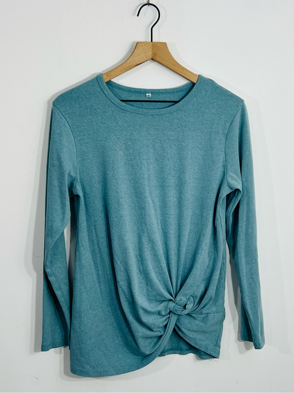Teal Long Sleeve Pullover Crew Neck Asymmetric Front Knot Casual Everyday Medium